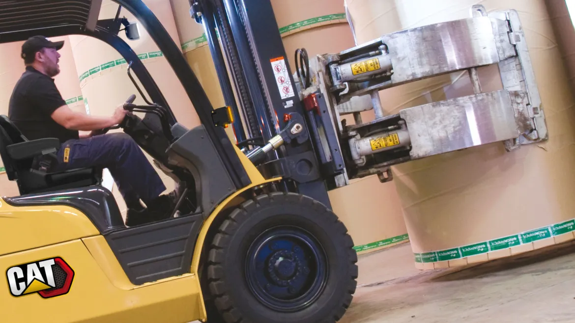 Cat forklift with a paper clamp
