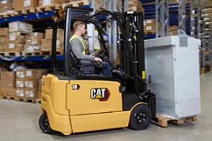 Cat Electric Forklift in Warehouse