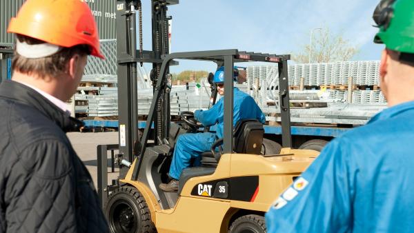 Pallet truck in warehouse loading dock